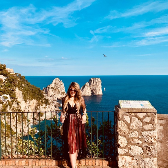 Midi pleated skirt, burgundy and gold color - Picture 3 of 6